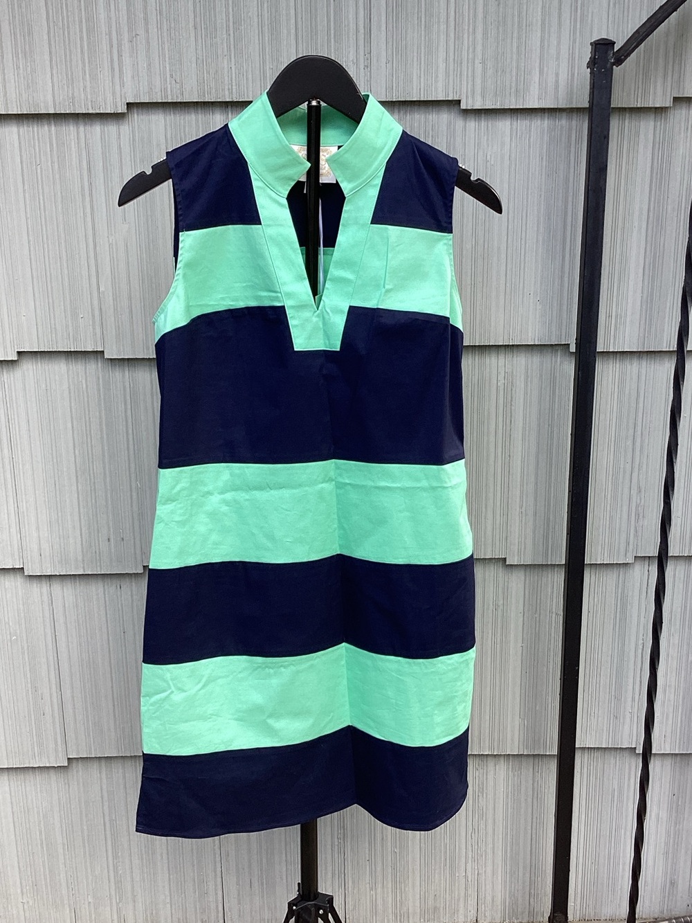Sail to Sable Navy & Mint Striped Sleeveless Shift Dress